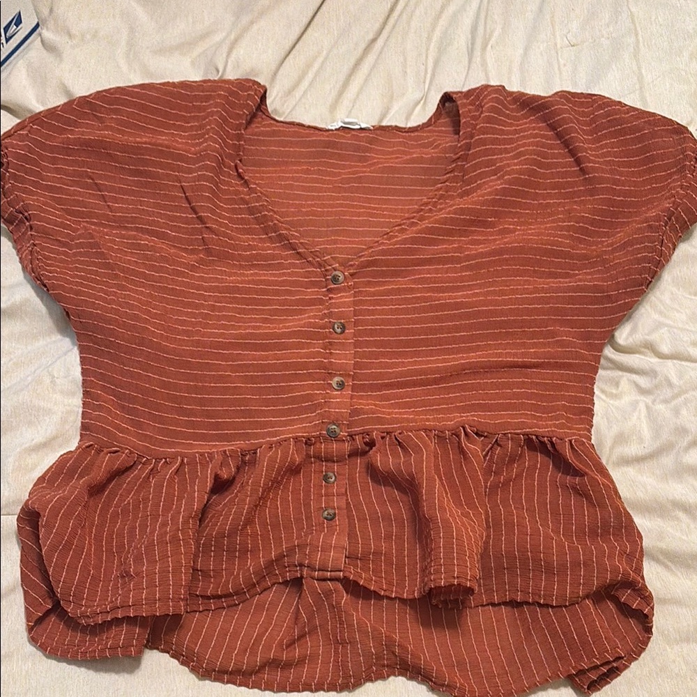 Blu Pepper Terracotta Striped Button Blouse